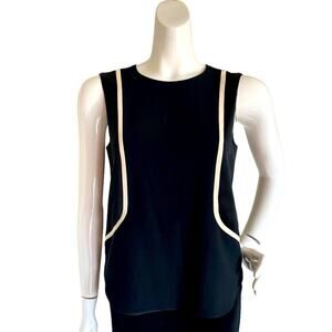 RAG & BONE EUC Black w/ Ivory piping Top w/ a zipper & longer back hemline Sz XS